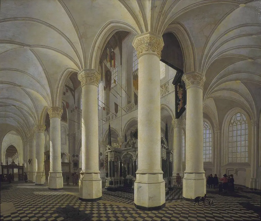 Choir of the Nieuwe Kerk in Delft with the tomb of William the Silent, by Gerard Houckgeest