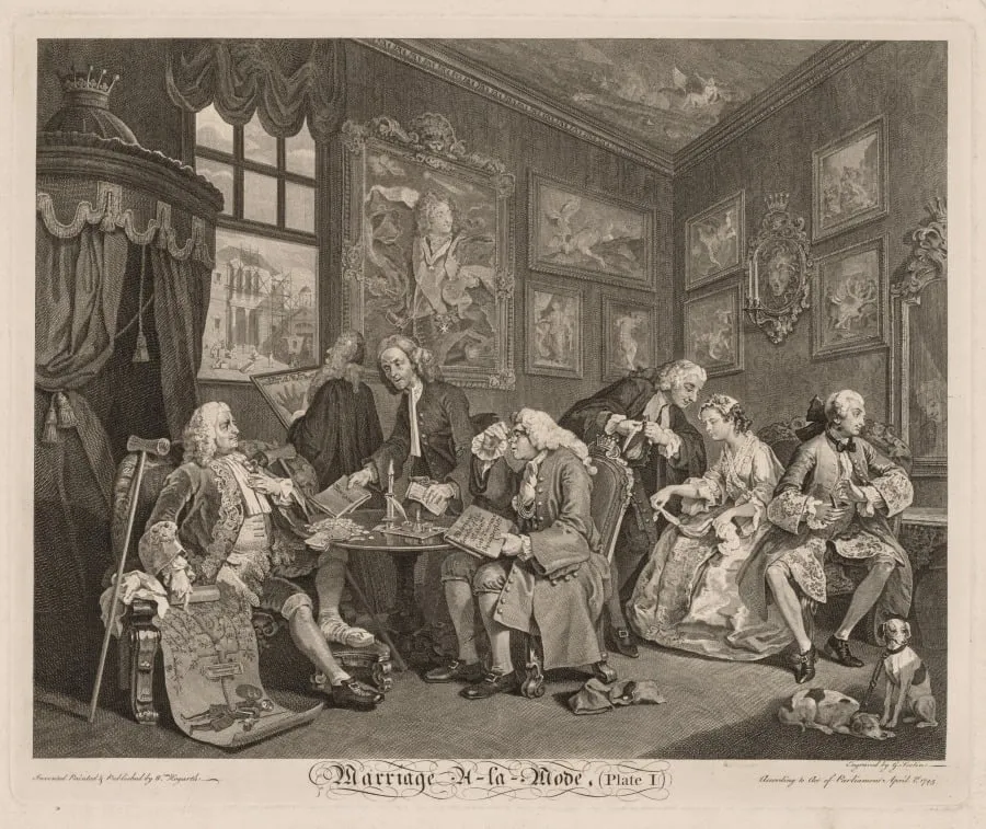 The Marriage Settlement, Plate 1, by Gérard Jean-Baptiste Scotin II, 1745