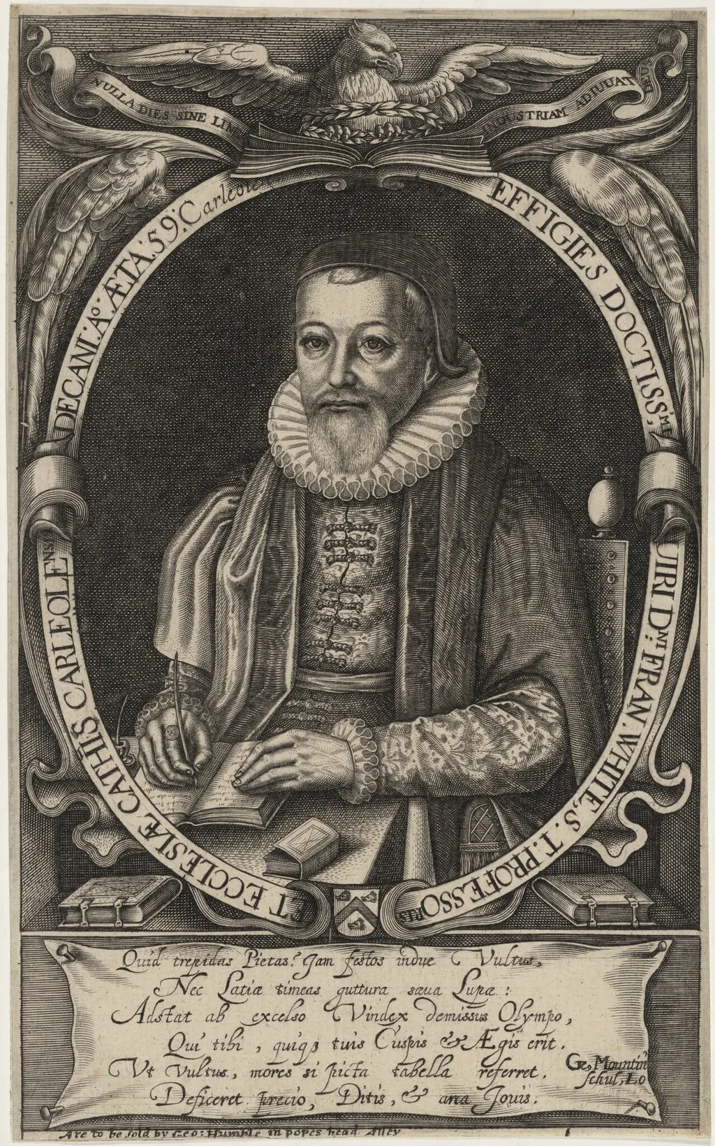 Francis White, D.D., Bishop of Ely, by Gerard Mountain, ink, 1640