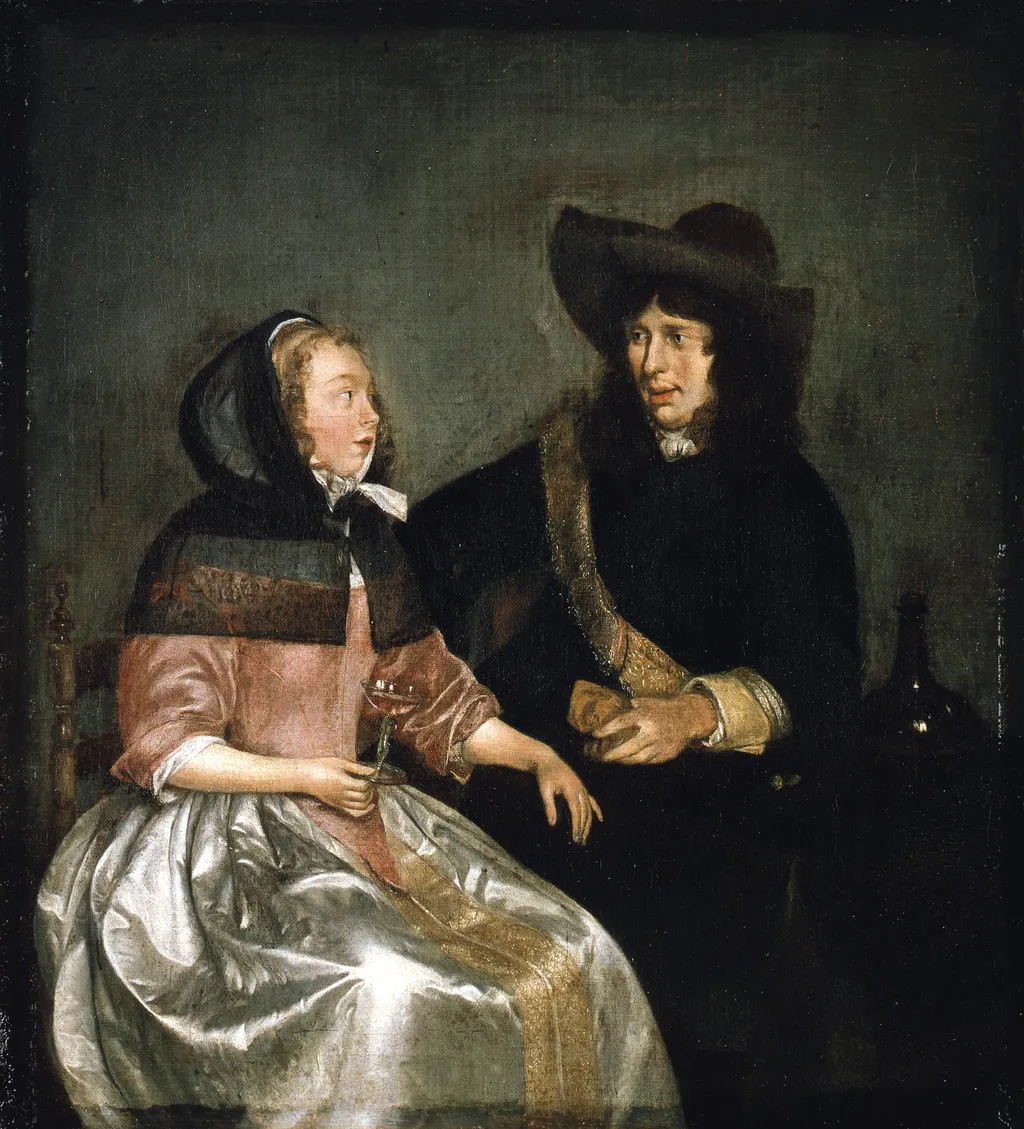 A Couple Drinking, by Gerard ter Borch, oil, 1663