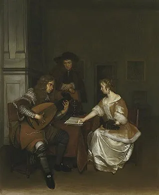 Music Lesson, by Gerard ter Borch, oil, 1675