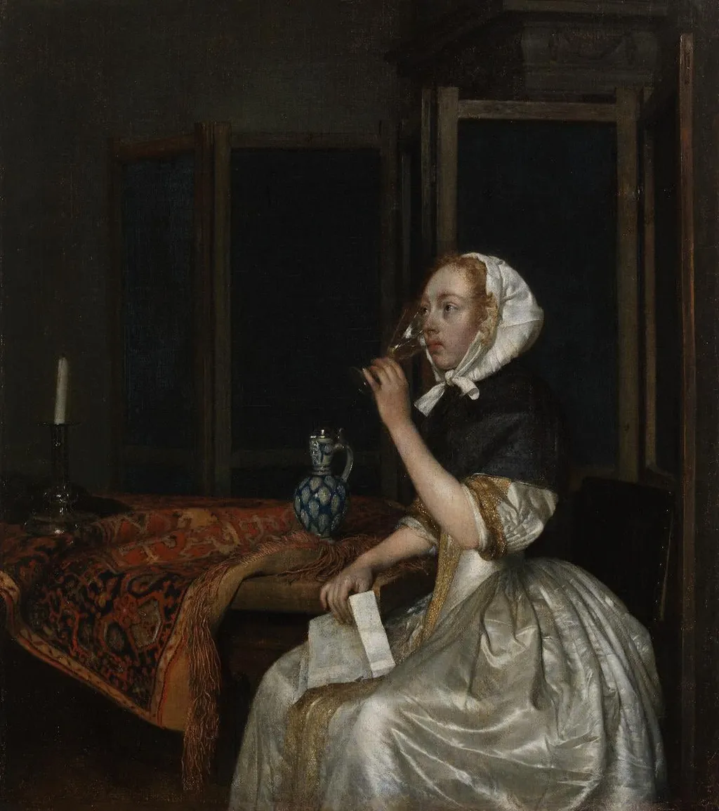 Viiniä juova nainen kirje kädessään, by Gerard ter Borch, unspecified