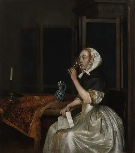 Viiniä juova nainen kirje kädessään, by Gerard ter Borch