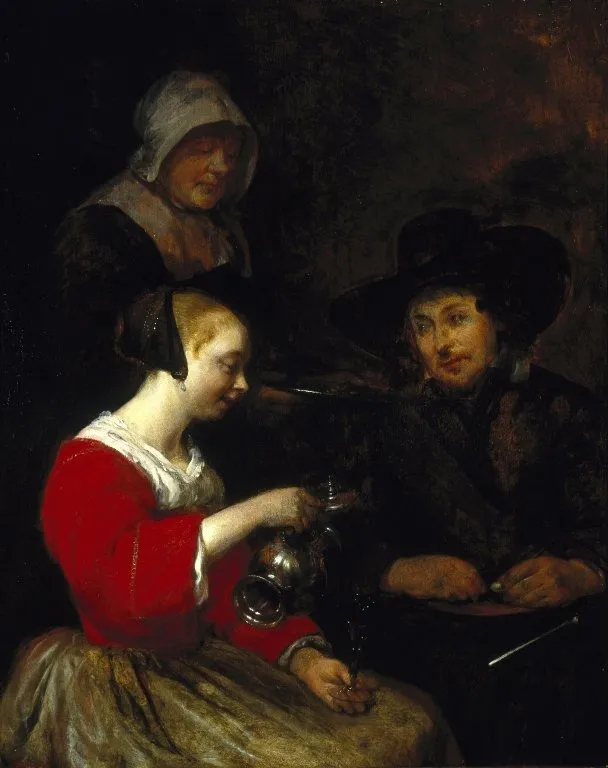 Woman Pouring Wine, by Gerard ter Borch, oil, 1650