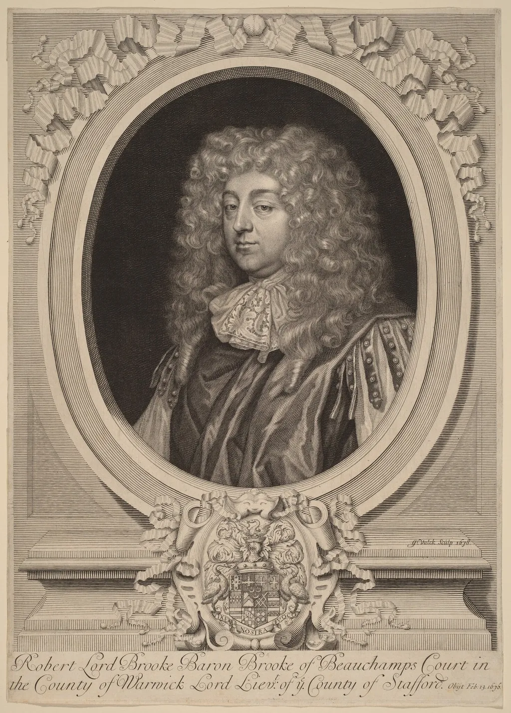 Robert Greville, Lord Brooke, by Gerard Valck, ink, 1678