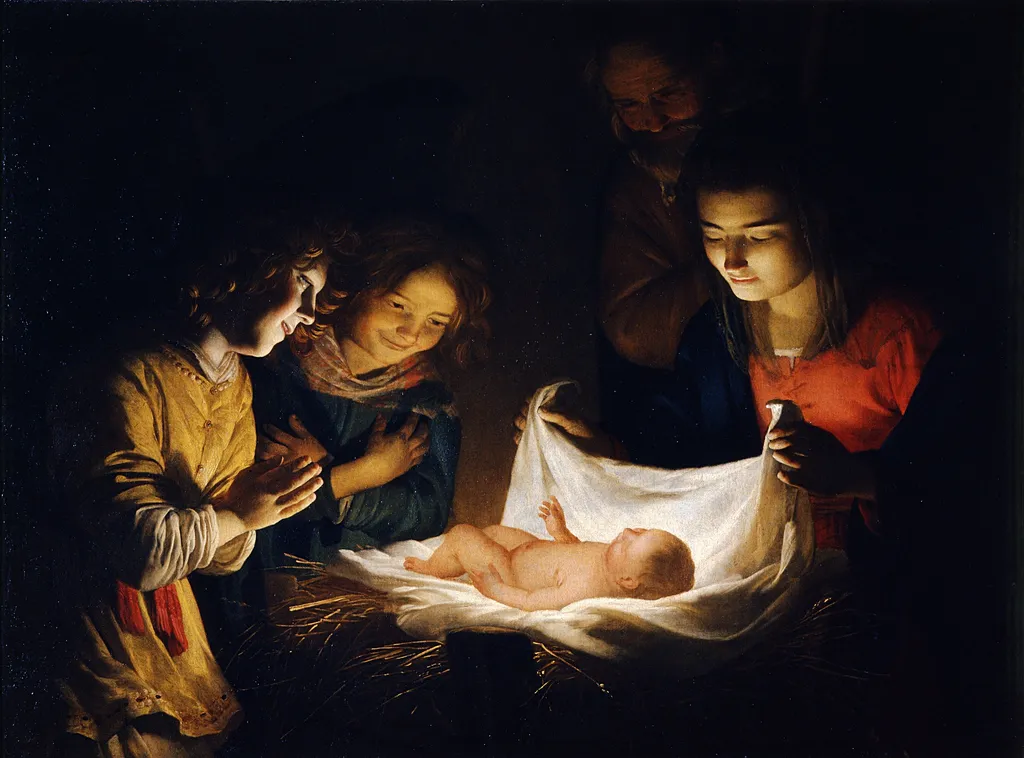 Adoration of the Child, by Gerard van Honthorst, oil, 1620
