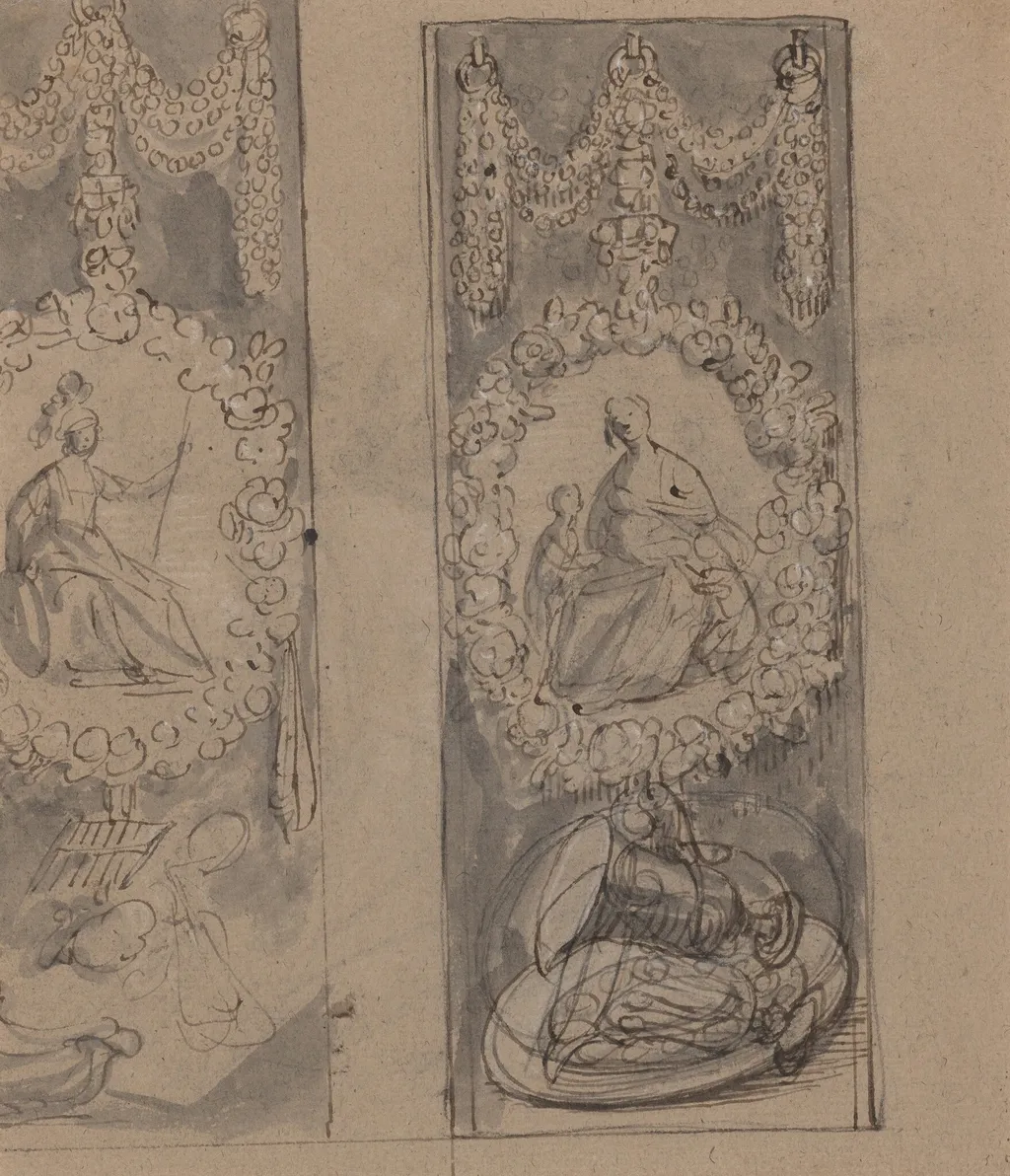 Decorative Motifs with Garlands (verso), by Gerard van Honthorst, ink, 1624
