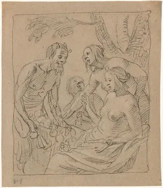 Diana and Two Nymphs Receiving Gifts from a Satyr (recto), by Gerard van Honthorst