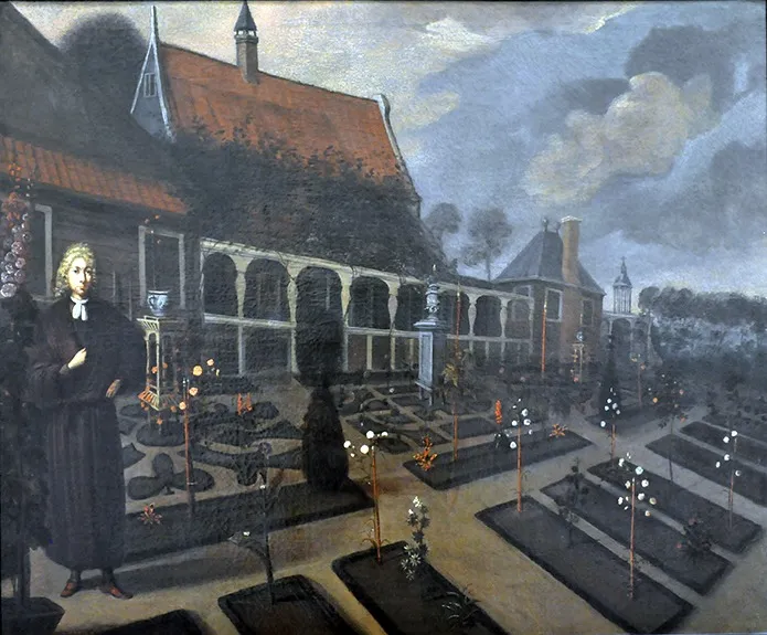 Gerard van Rijp in his garden, oil, 1696