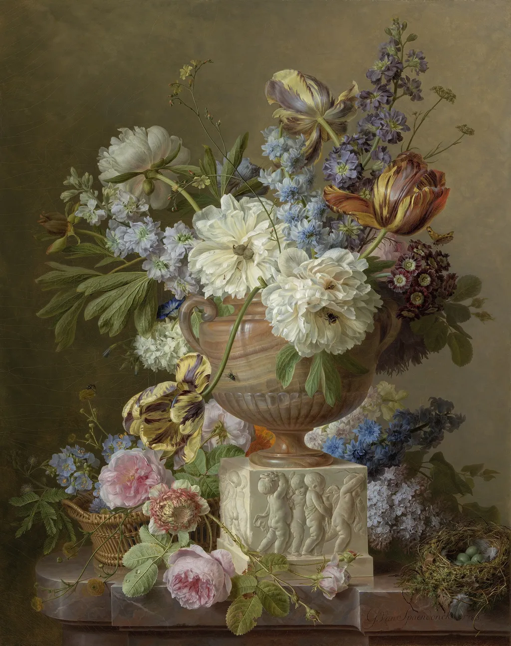 Flower Still-life with an Alabaster Vase, by Gerard van Spaendonck, oil, 1792