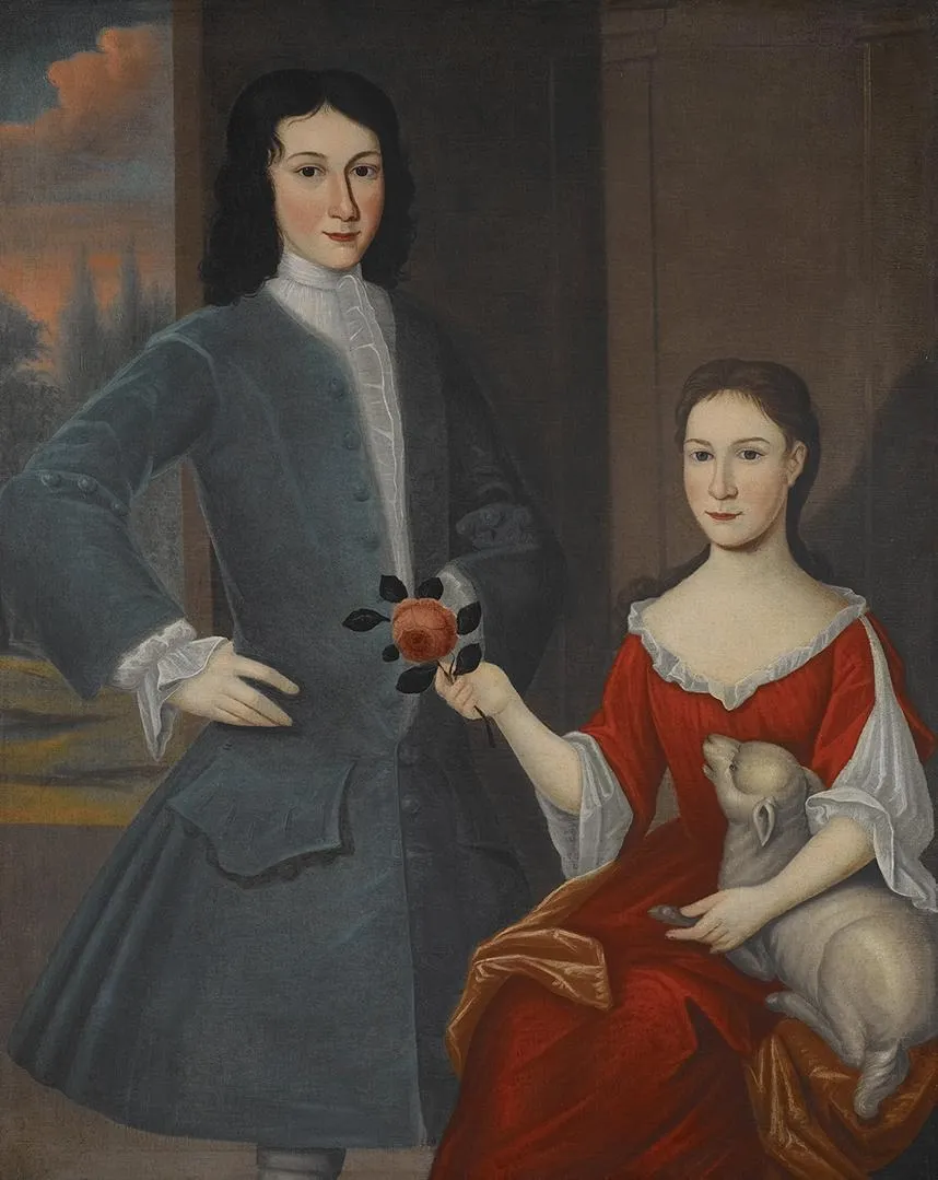 Franks Children with Lamb, by Gerardus Duyckinck I, oil, 1735