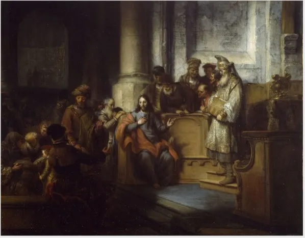Christ in the Synagogue at Nazareth, by Gerbrand van den Eeckhout, oil, 1658