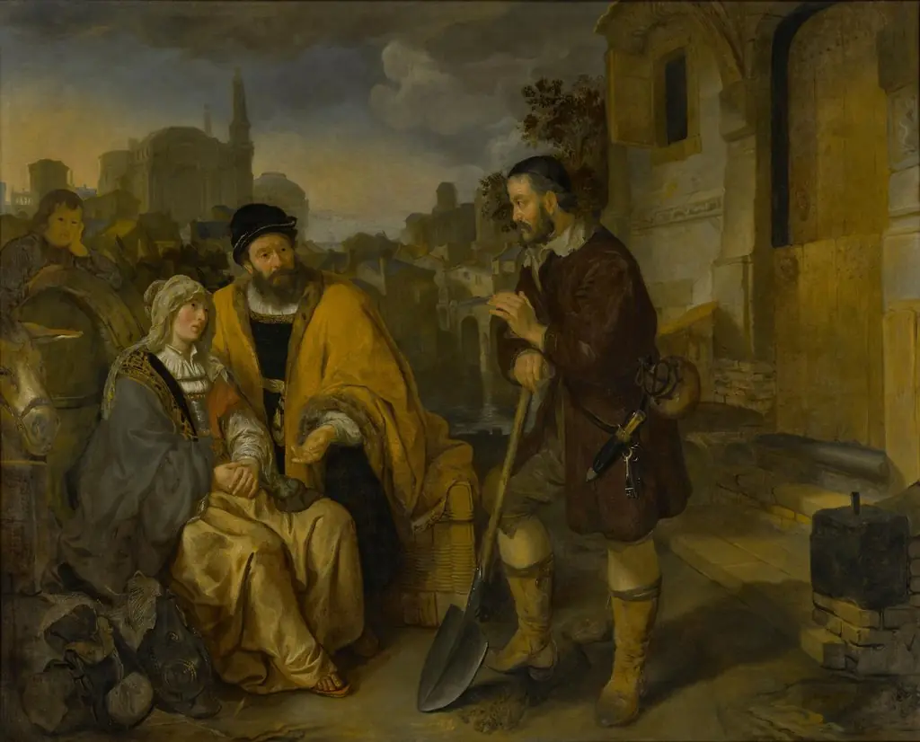 The field worker from Gibeah offers shelter to the Levite and his concubine, by Gerbrand van den Eeckhout