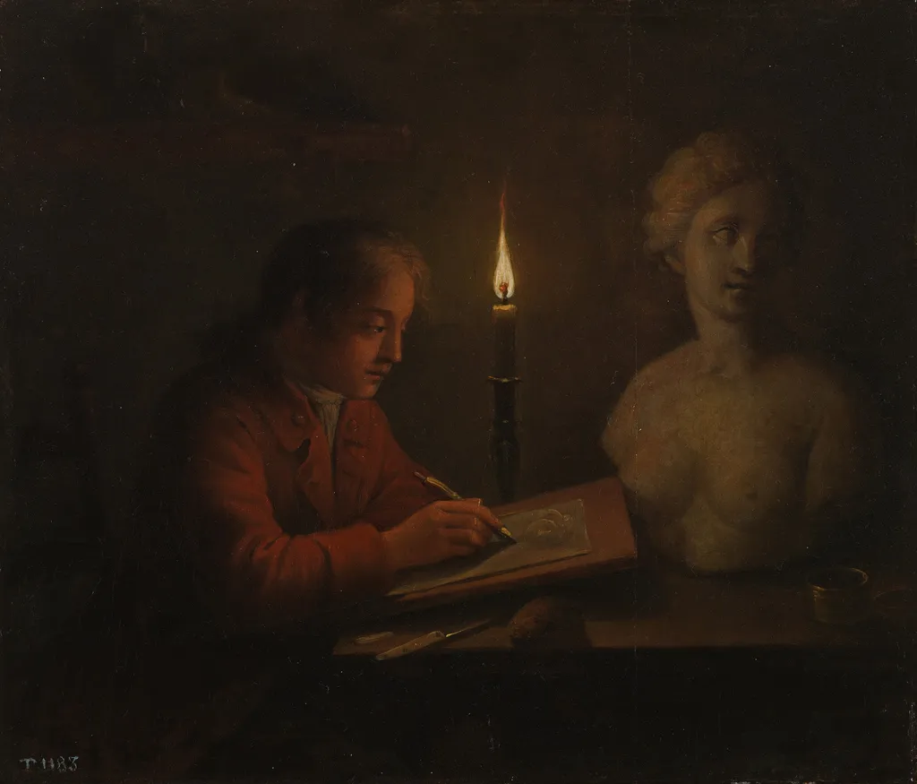 Young Man drawing, by Gerhard Jan Palthe, unspecified, 1701