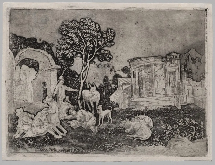 Pastoral Landscape with Ruins, by Gerhardt Janssen, 1722