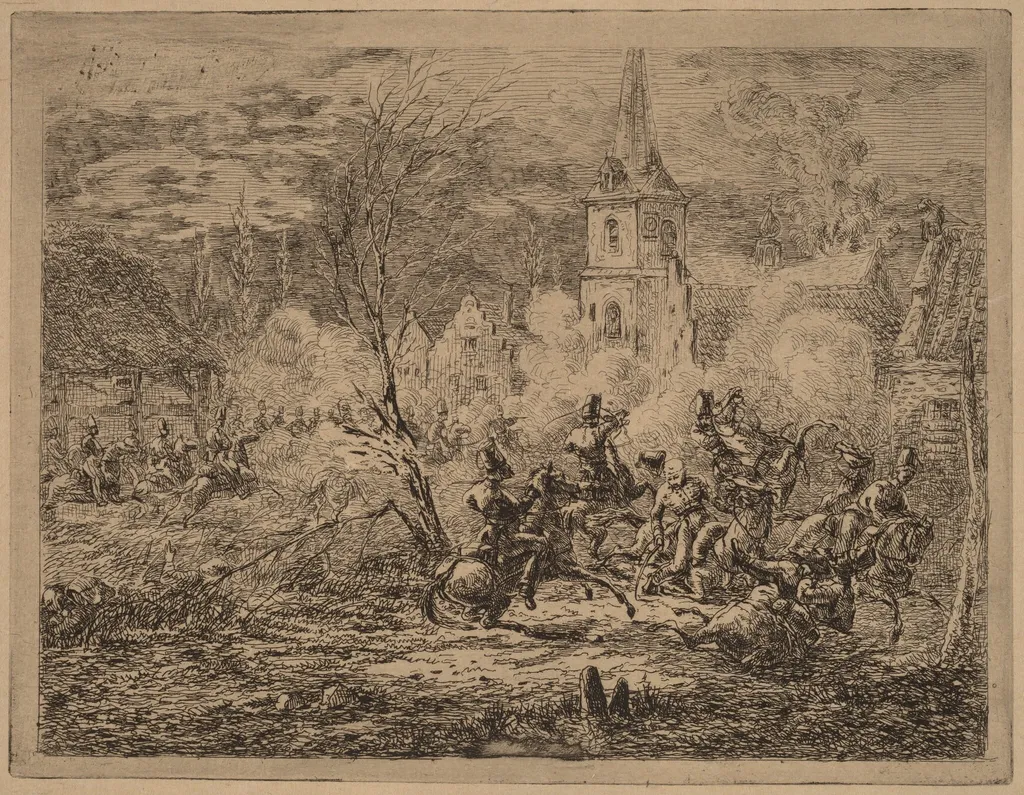 Capture of a Village (Prise d'un village), by Gerhardus Emaus de Micault, ink, 1826