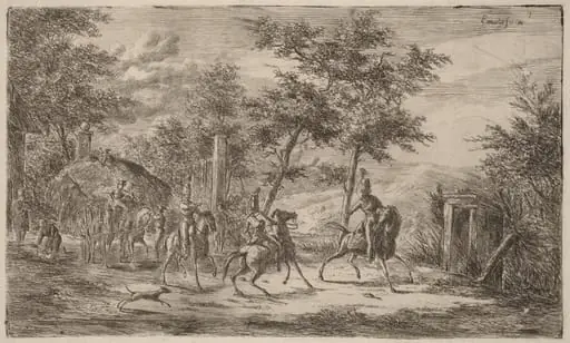 Cavalry and Hay Wagon, by Gerhardus Emaus de Micault