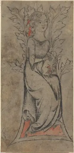 Seated Girl with a Dog, by German 14th Century