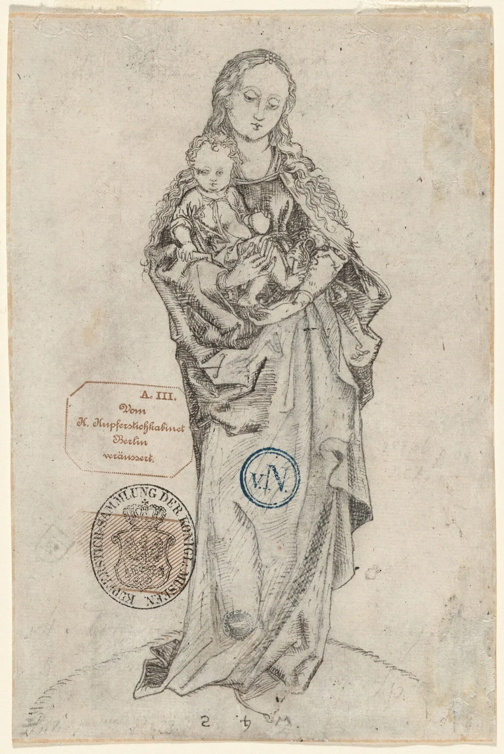 Virgin and Child with the Apple (verso), by German 15th/16th Century, ink, 1472