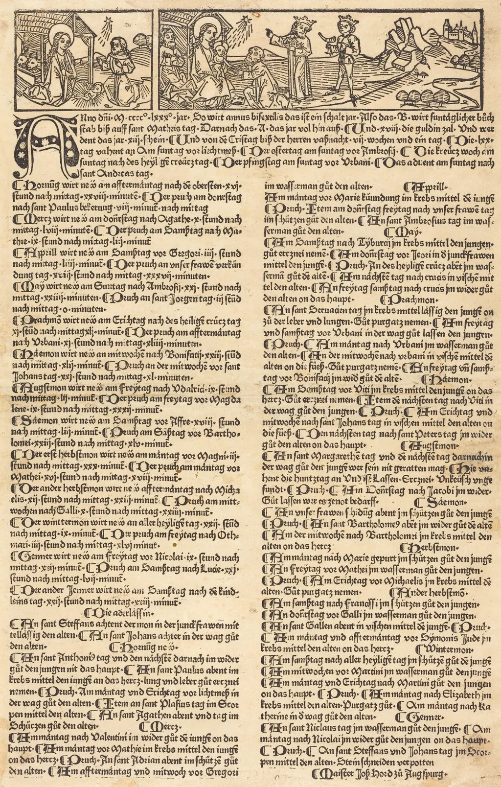 Calendar with the Nativity and Adoration, by German 15th Century, ink, 1475