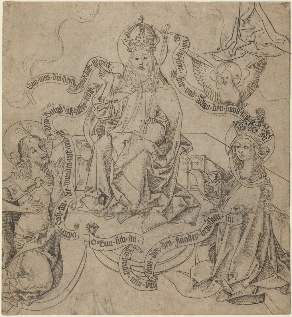 Christ and Mary Interceding with God the Father, by German 15th Century, chalk, 1485
