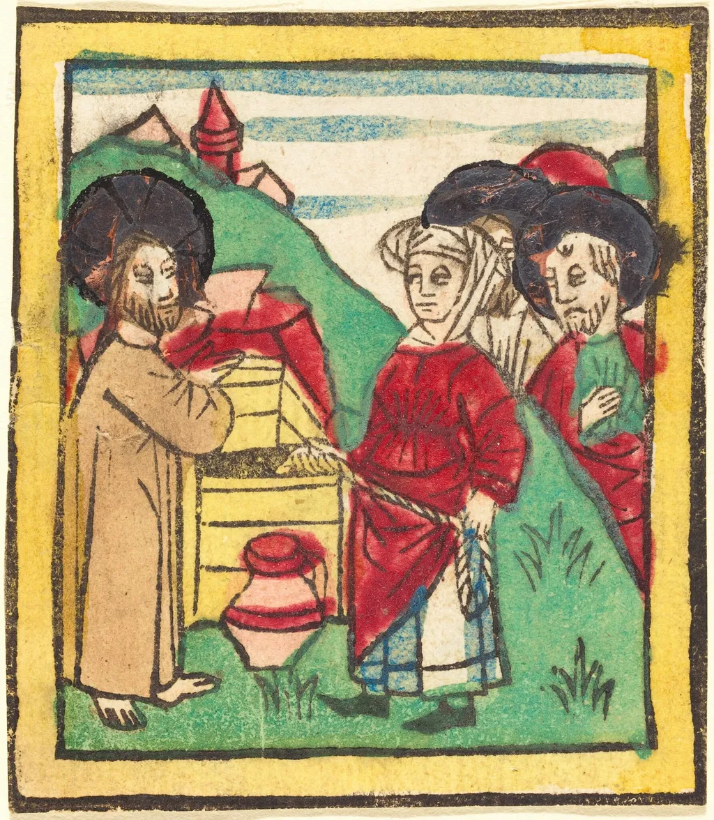 Christ and the Woman of Samaria, by German 15th Century, ink, 1450