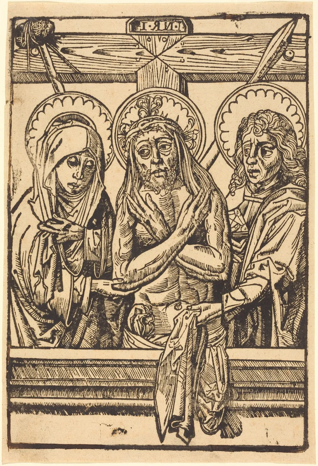 Christ between Maria and John, by German 15th Century, ink, 1490