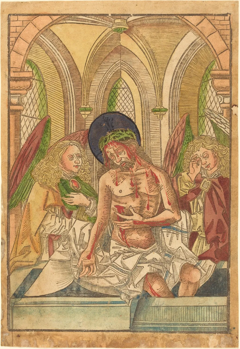 Christ in the Tomb with Two Angels, by German 15th Century, ink, 1495