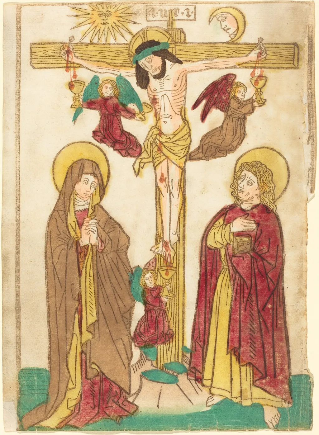 Christ on the Cross with Angels, by German 15th Century, ink, 1462