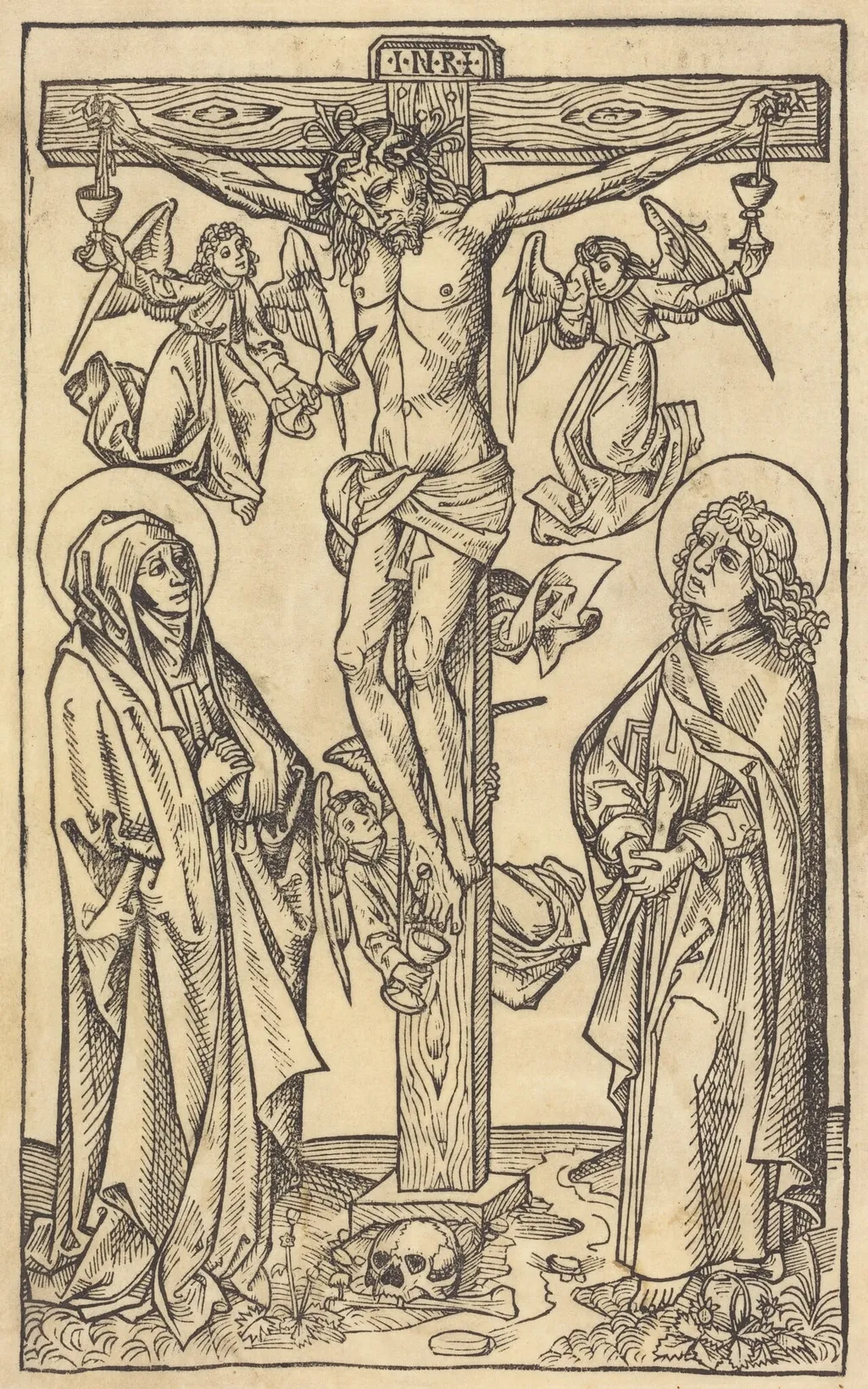 Christ on the Cross with Angels, by German 15th Century, ink, 1490