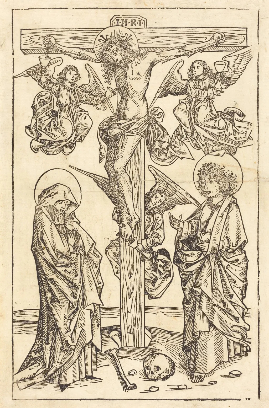 Christ on the Cross with Angels, by German 15th Century, ink, 1495