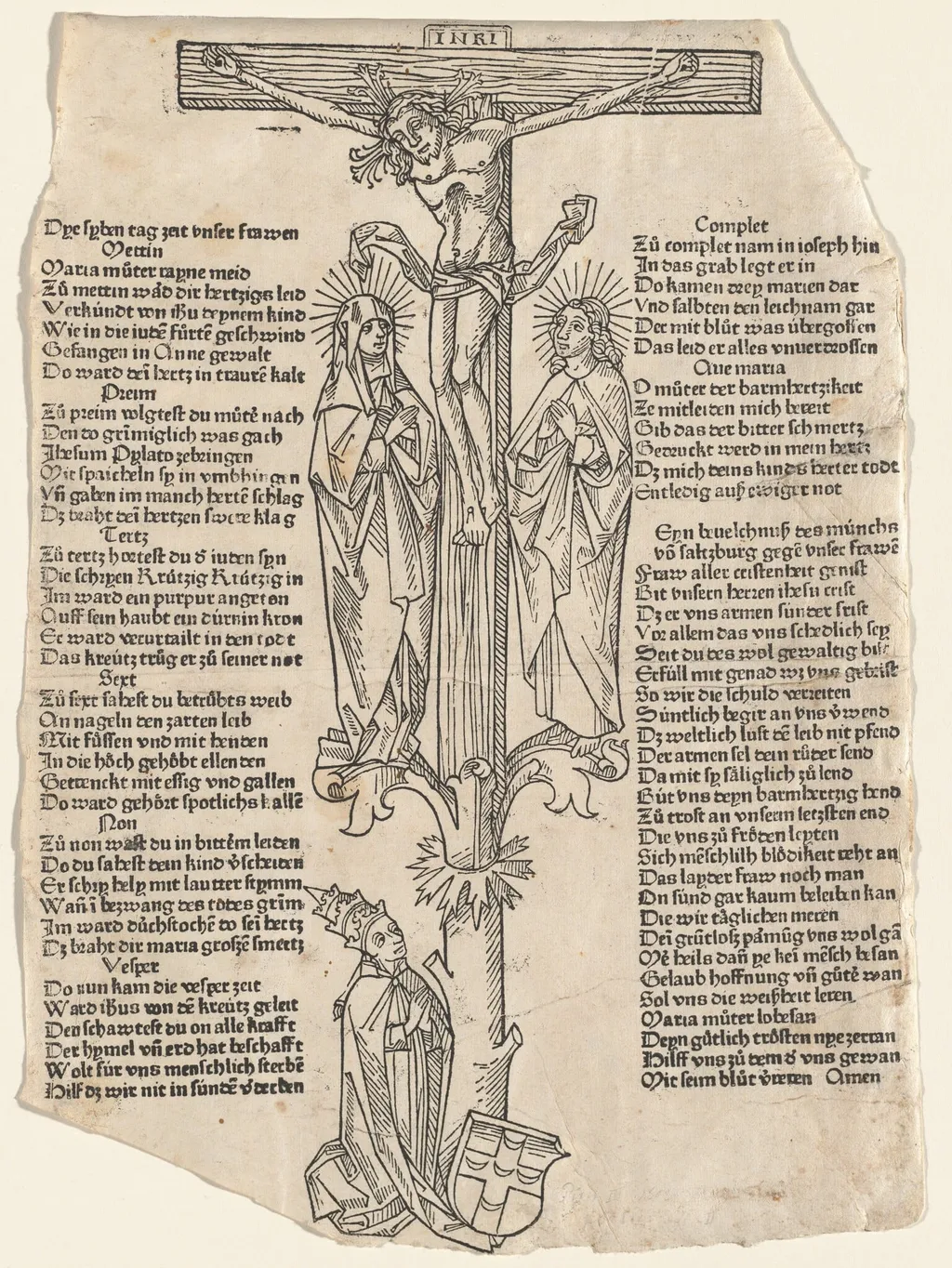 Christ on the Cross with Pope Pius II, by German 15th Century, ink, 1475
