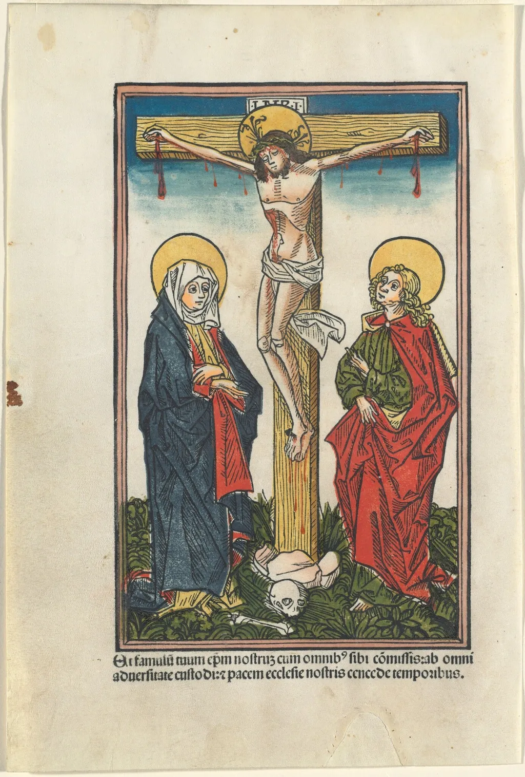 Christ on the Cross with the Virgin and Saint John, by German 15th Century, ink, 1491