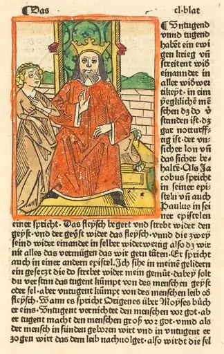 Crowned Man on a Throne with the Virgin Standing at the left, by German 15th Century
