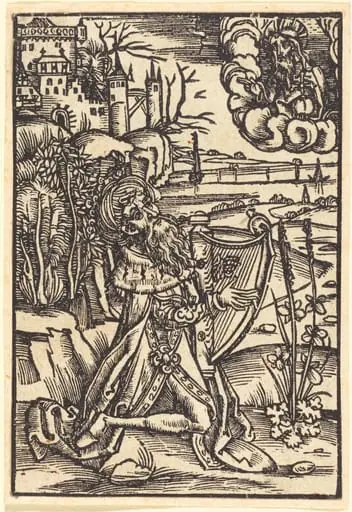 David Playing the Harp, by German 15th Century