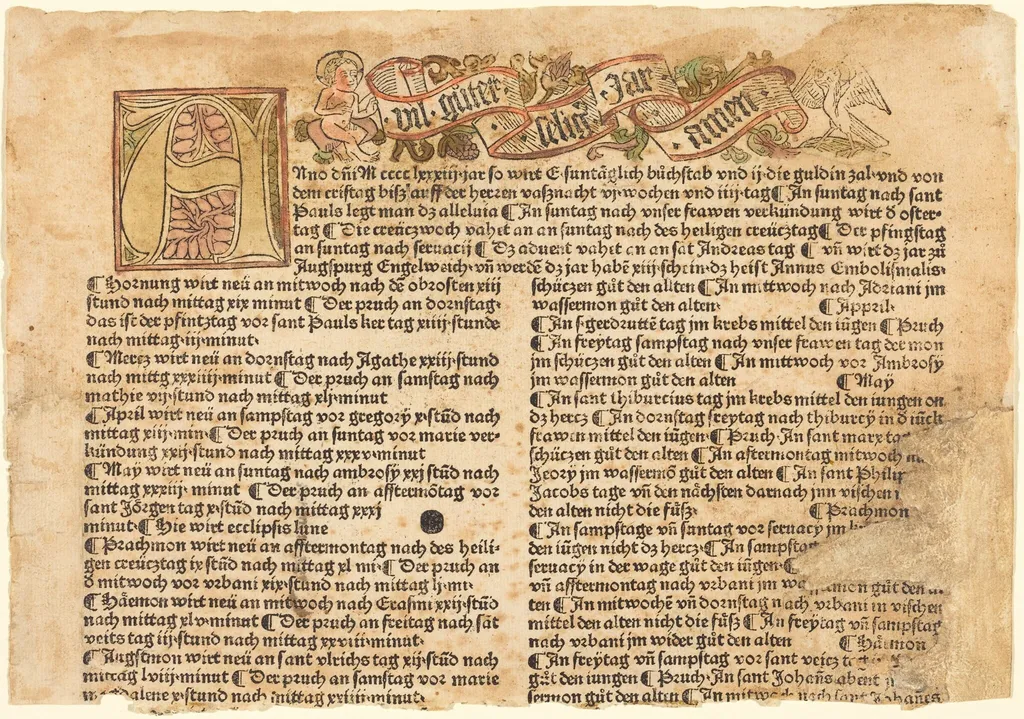 Initial A and a New Year's Wish, by German 15th Century, ink, 1483