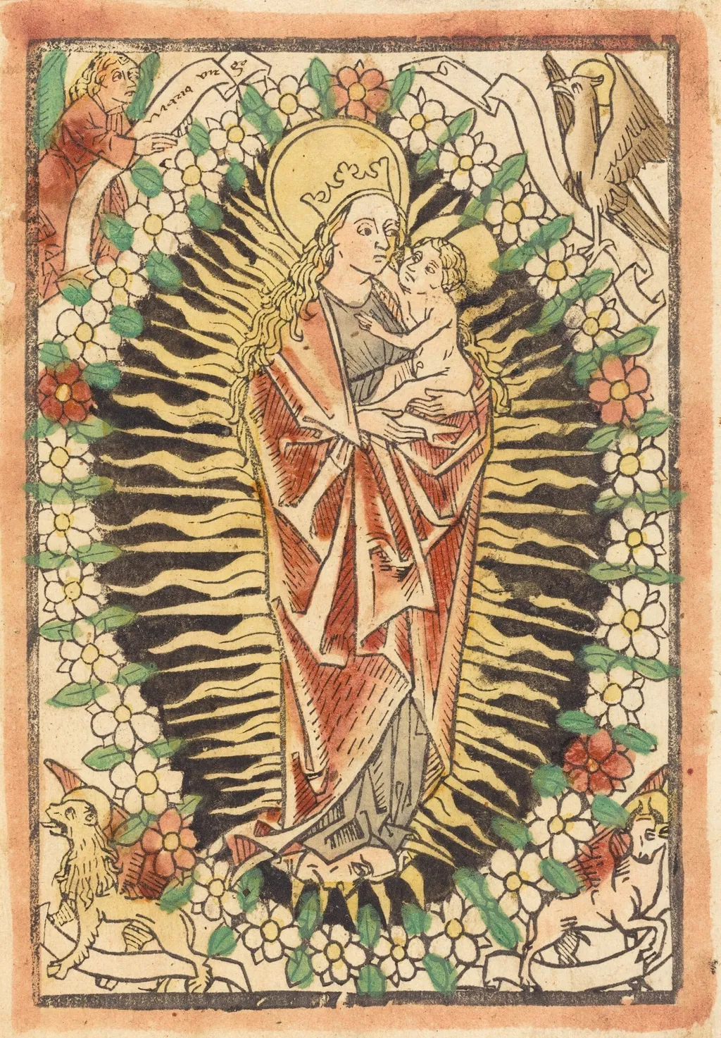 Madonna and Child in a Rosary, by German 15th Century, ink, 1480