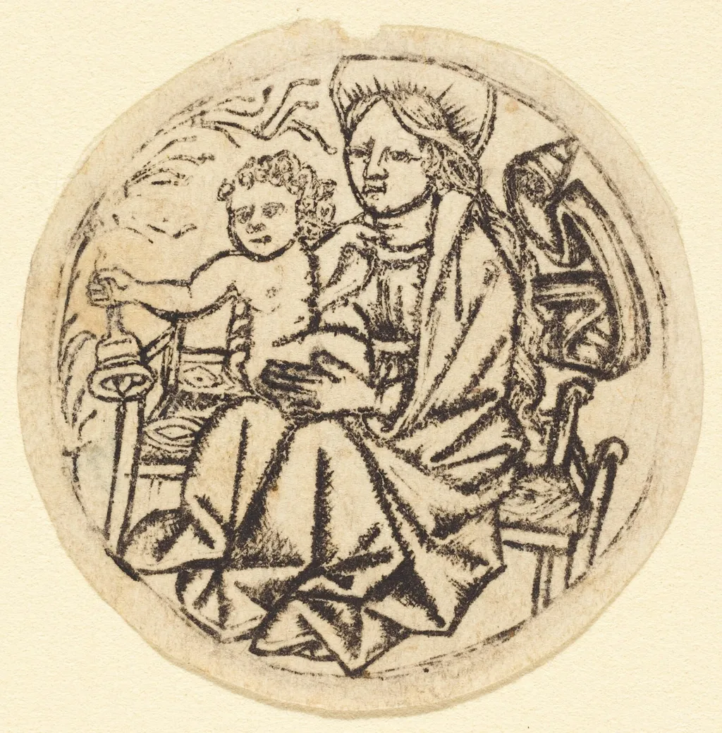 Madonna and Child with a Bell, by German 15th Century, ink, 1455