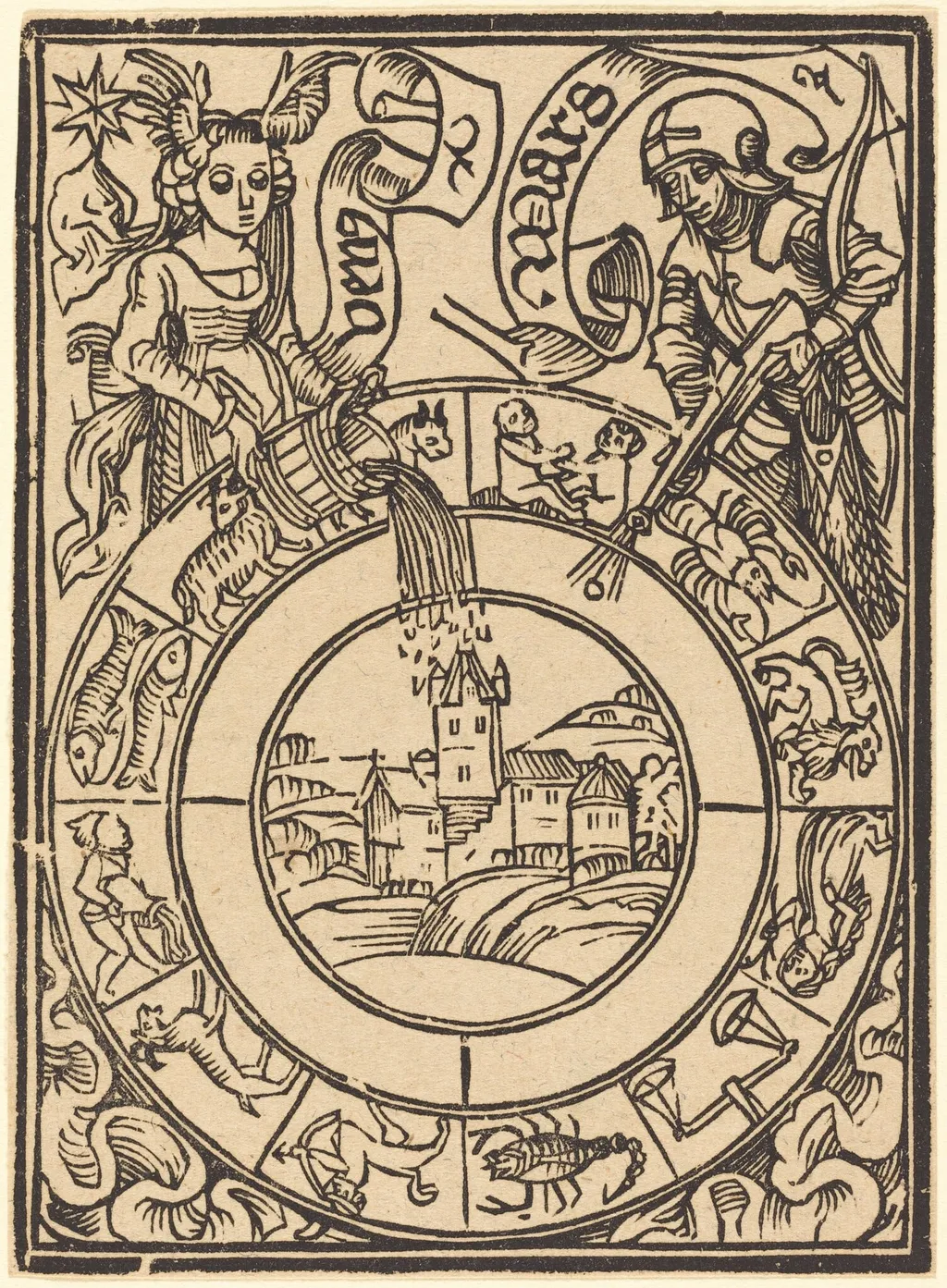 Mars and Venus, by German 15th Century, ink, 1450