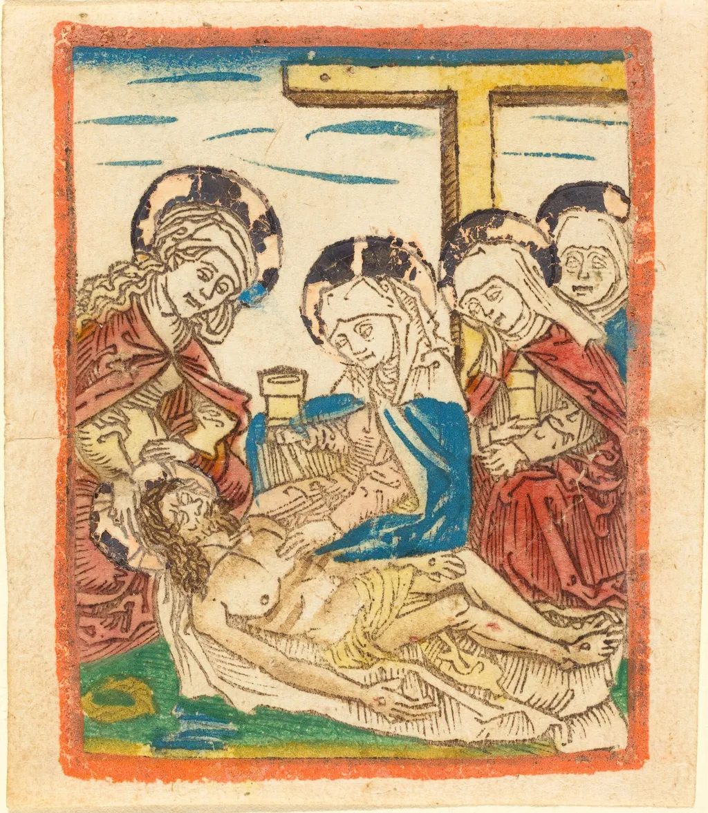 The Lamentation, by German 15th Century, ink, 1485