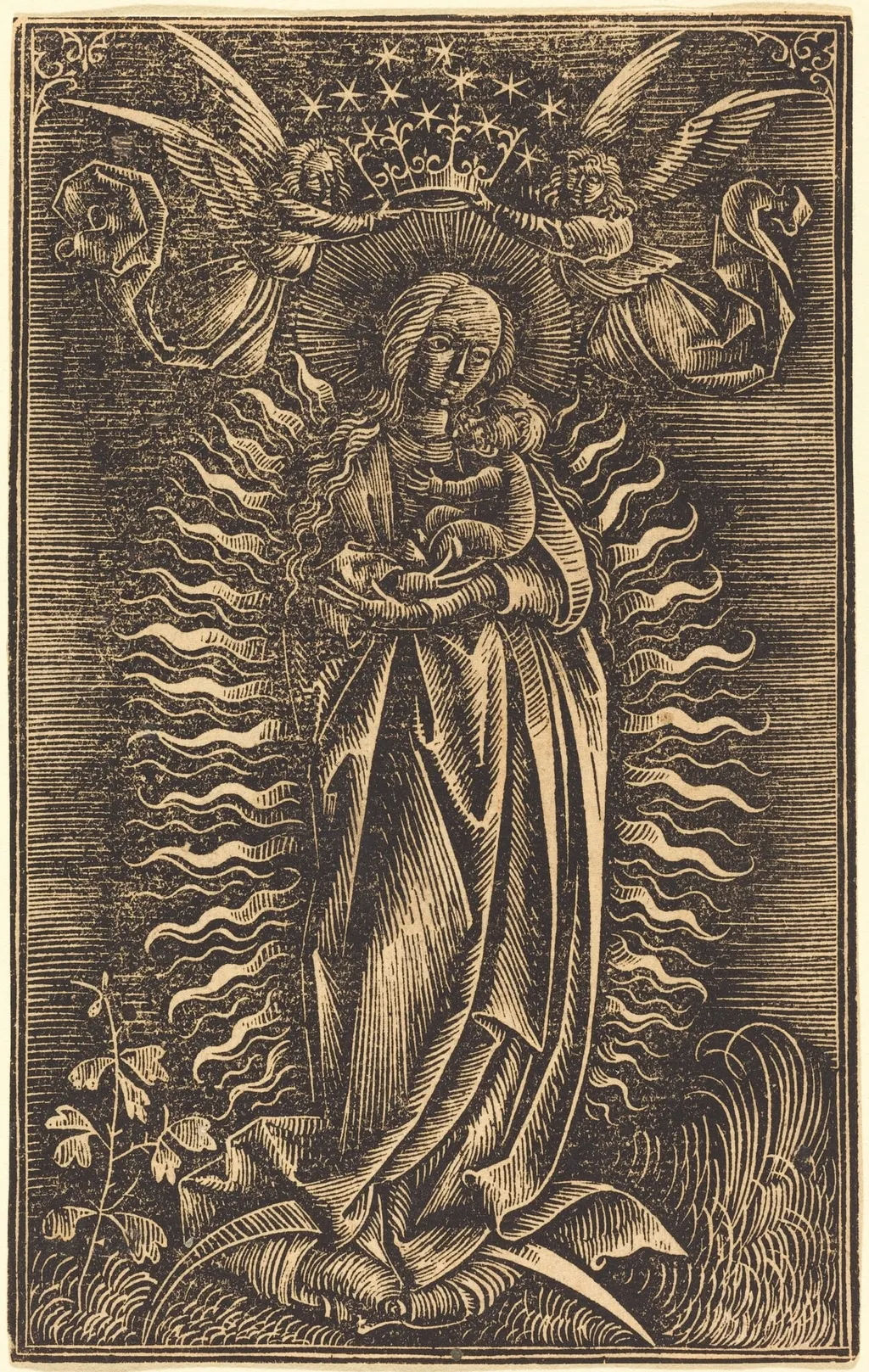 The Virgin Crowned by Two Angels, by German 15th Century, ink, 1500