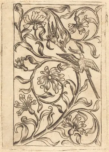 Vine Ornament with Two Birds, by German 15th Century