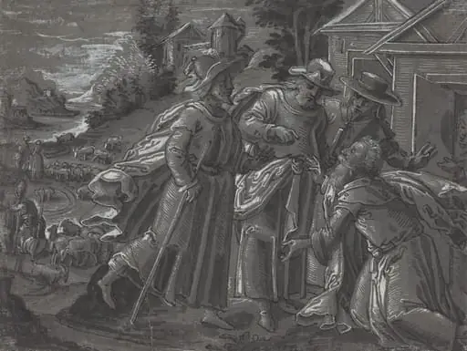 Abraham Entertaining the Angels [verso], by German 16th Century