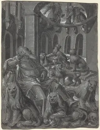 Daniel in the Lions' Den [recto], by German 16th Century