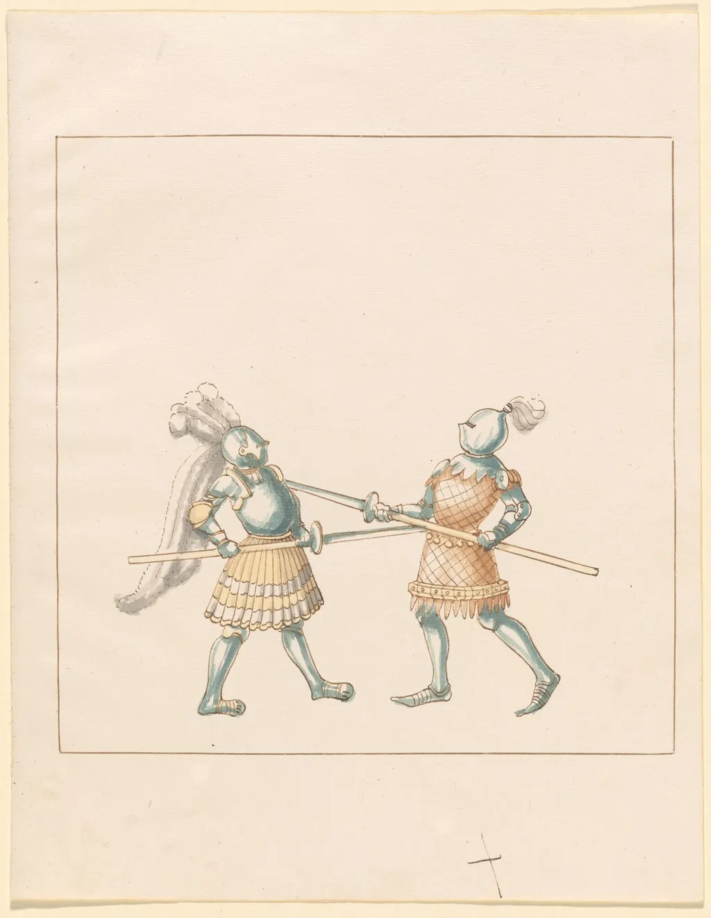 Foot Combat with Awl Pikes, by German 16th Century, ink, 1514