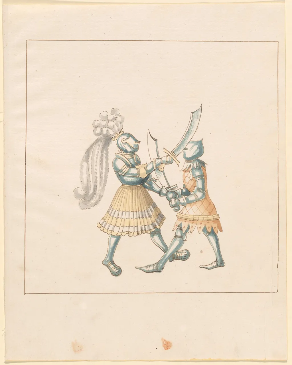 Foot Combat with Falchions, by German 16th Century, ink, 1514