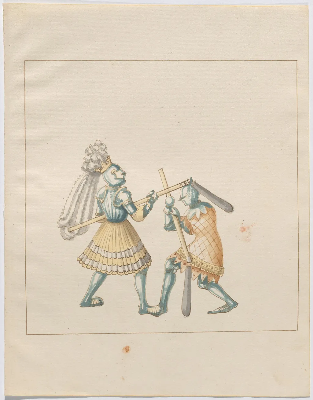 Foot Combat with Flails, by German 16th Century, ink, 1514