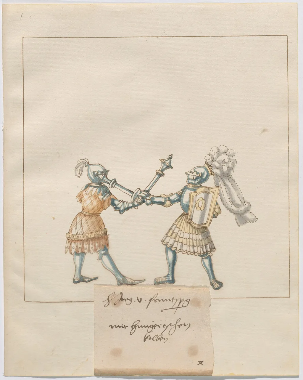 Foot Combat with Maces and Tartsche Shields, by German 16th Century, ink, 1514