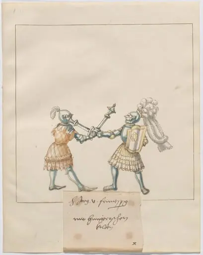 Foot Combat with Maces and Tartsche Shields, by German 16th Century