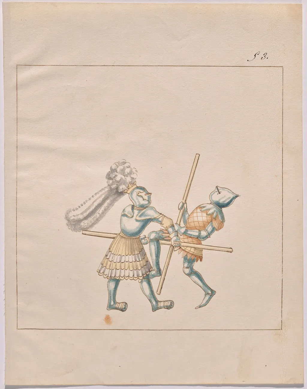 Foot Combat with Poles, by German 16th Century, ink, 1514